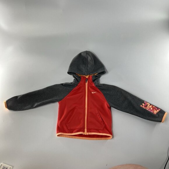 Nike Dri-Fit Hoodie 24 Months Full Zip Up Tri Color Toddler Red Orange Grey - Picture 2 of 8